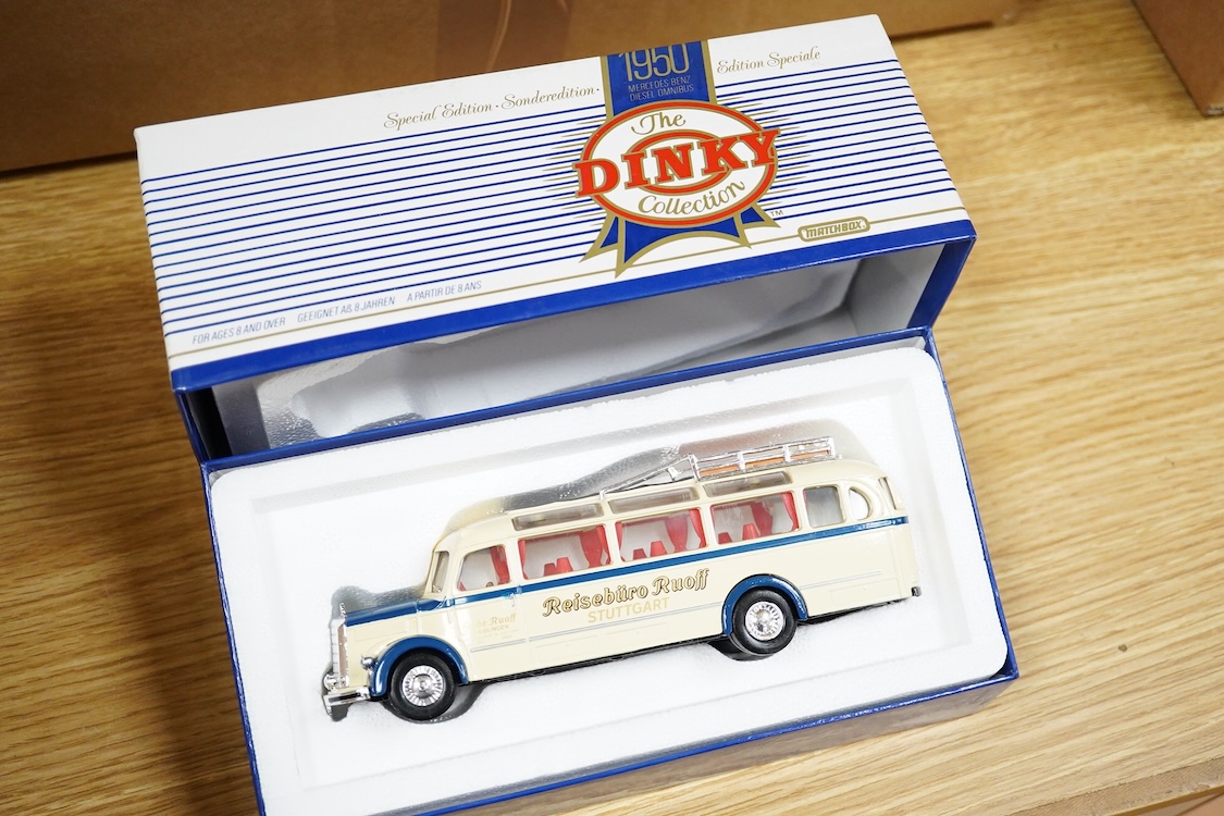 Fifteen boxed military Dinky Toys and Supertoys including; Recovery Tractor (661), 10-ton Army Truck (622), Military Ambulance (626), Army Water Tanker (643), etc. plus three unboxed vehicles, together with two Matchbox